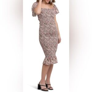 Maternity Dress- Ripe brand from Nordstrom. Pink and Black Floral Midi Dress